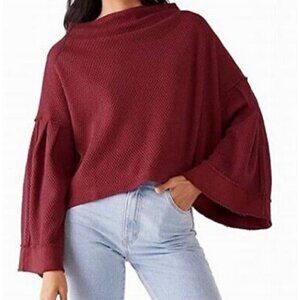 We The Free Burgundy Crop Wide Sleeve Mock Neck Sweater - Small